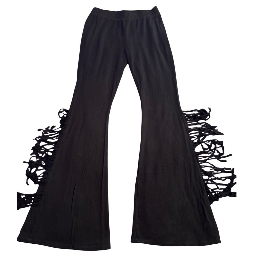 Idyllwind Women's Black Fringe Flare Pull-On Pants Size Medium